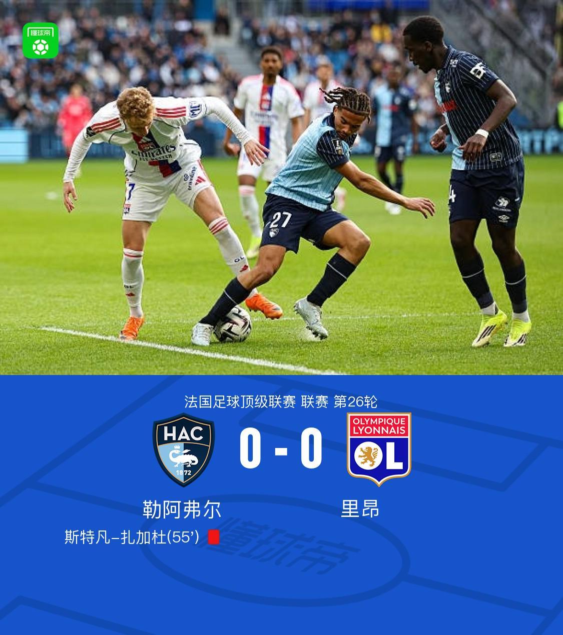 开云体育官网-里昂客场0-0十人勒阿弗尔，斯特凡-扎加杜染红，内戈抽射中柱